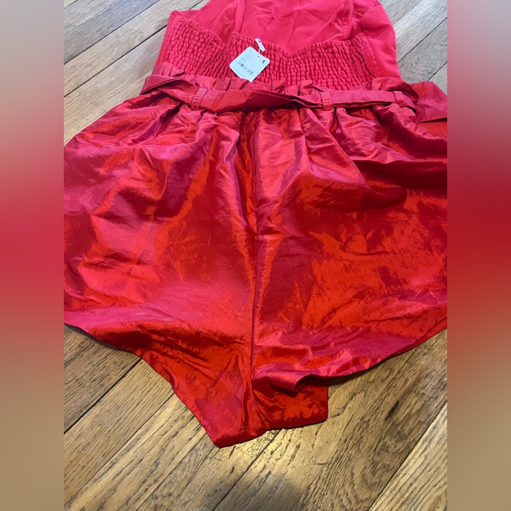 NWT Free People Filmore Romper Red Strapless XL NWT Mixed Media Belted Waist - Picture 8 of 10